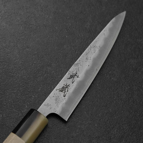 Petty Silver Steel #3 Nashiji Double Buffalo Capped Magnolia Handle 135mm-[Musashi]-[Japanese-Kitchen-Knives]