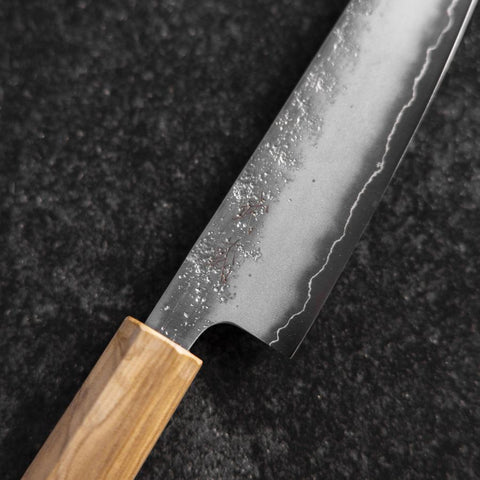 Petty Silver Steel #3 Nashiji Olive Handle 130mm (5.1”)-[Musashi]-[Japanese-Kitchen-Knives]