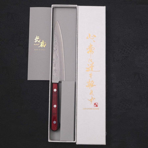 Petty Silver Steel #3 Nashiji Western Red Handle 135mm-[Musashi]-[Japanese-Kitchen-Knives]