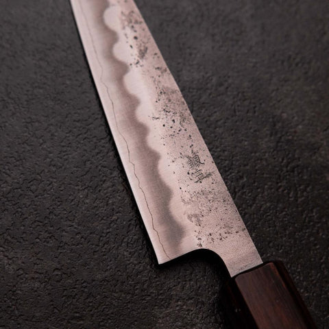 Petty Silver Steel #3 Nashiji Zelkova Handle 135mm (5.3”)-[Musashi]-[Japanese-Kitchen-Knives]