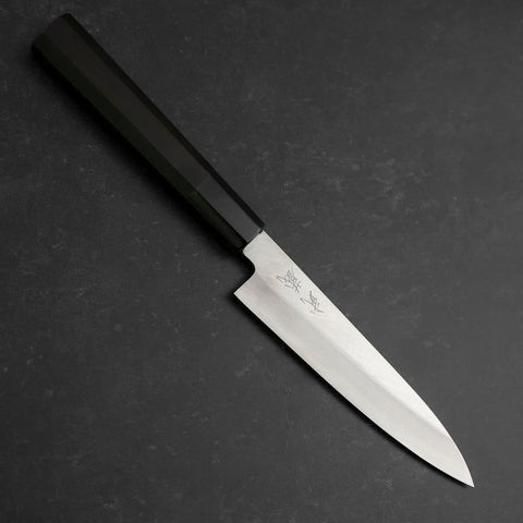 Petty Silver Steel #3 Polished Buffalo Ebony Handle 110mm-[Musashi]-[Japanese-Kitchen-Knives]