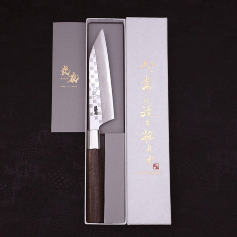 Petty Silver Steel #3 Walnut Ichimatsu Handle 135mm-[Musashi]-[Japanese-Kitchen-Knives]