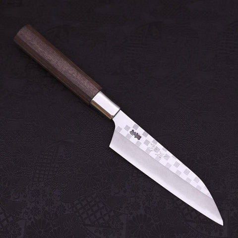 Petty Silver Steel #3 Walnut Ichimatsu Handle 135mm-[Musashi]-[Japanese-Kitchen-Knives]
