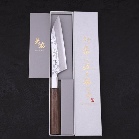Petty Silver Steel #3 Walnut Kazabana Handle 135mm-[Musashi]-[Japanese-Kitchen-Knives]
