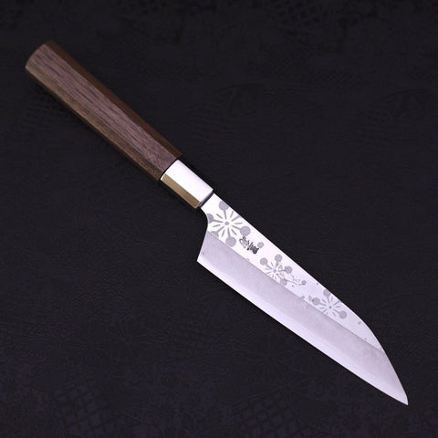Petty Silver Steel #3 Walnut Kazabana Handle 135mm-[Musashi]-[Japanese-Kitchen-Knives]