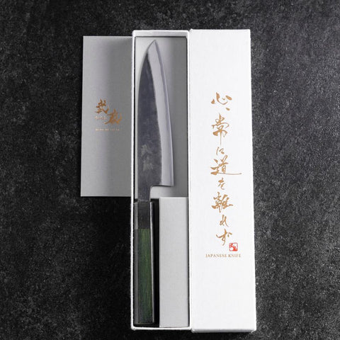 Petty Stainless Clad Blue Steel #2 Green Urushi Handle 150mm-[Musashi]-[Japanese-Kitchen-Knives]