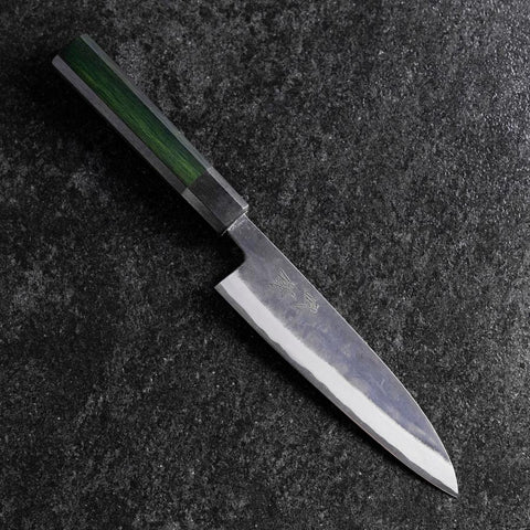 Petty Stainless Clad Blue Steel #2 Green Urushi Handle 150mm-[Musashi]-[Japanese-Kitchen-Knives]