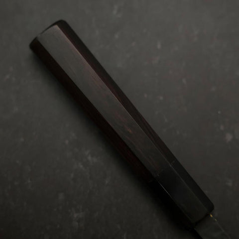 Petty Stainless Clad Blue Super Kurouchi Tsuchime Buffalo Ebony Handle 135mm-[Musashi]-[Japanese-Kitchen-Knives]