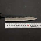 Petty Stainless Clad Blue Super Kurouchi Tsuchime Buffalo Ebony Handle 135mm-[Musashi]-[Japanese-Kitchen-Knives]