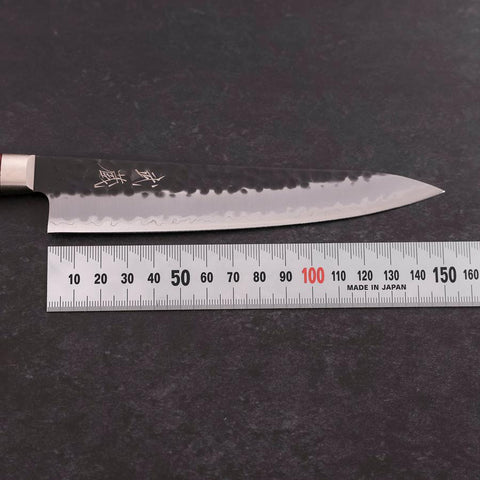 Petty Stainless Clad Blue Super Kurouchi Tsuchime Red Western Handle 150mm-[Musashi]-[Japanese-Kitchen-Knives]