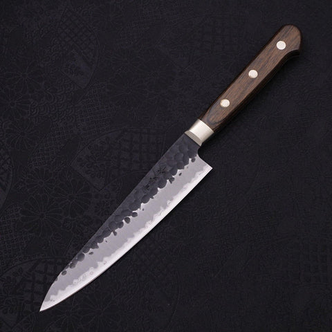 Petty Stainless Clad Blue Super Kurouchi Tsuchime Western Handle 150mm-[Musashi]-[Japanese-Kitchen-Knives]