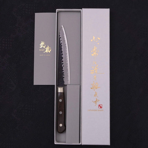 Petty Stainless Clad Blue Super Kurouchi Tsuchime Western Handle 150mm-[Musashi]-[Japanese-Kitchen-Knives]