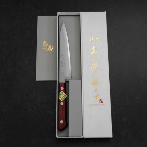 Petty Stainless Clad Blue Super Polished Western Black Red Handle 150mm-[Musashi]-[Japanese-Kitchen-Knives]