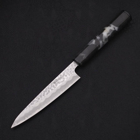 Petty Stainless Clad White Steel #2 Tsuchime Ocean Black Handle 135mm-[Musashi]-[Japanese-Kitchen-Knives]