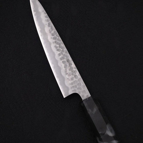 Petty Stainless Clad White Steel #2 Tsuchime Ocean Black Handle 135mm-[Musashi]-[Japanese-Kitchen-Knives]