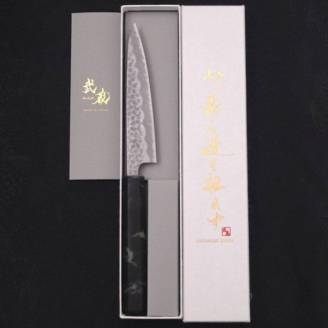 Petty Stainless Clad White Steel #2 Tsuchime Ocean Black Handle 135mm-[Musashi]-[Japanese-Kitchen-Knives]