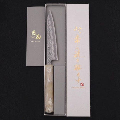 Petty Stainless Clad White Steel #2 Tsuchime Ocean White Handle 135mm-[Musashi]-[Japanese-Kitchen-Knives]