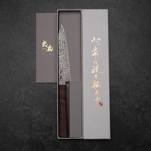 Petty VG-10 Damascus Brown Birch Handle 135mm (5.3”)-[Musashi]-[Japanese-Kitchen-Knives]