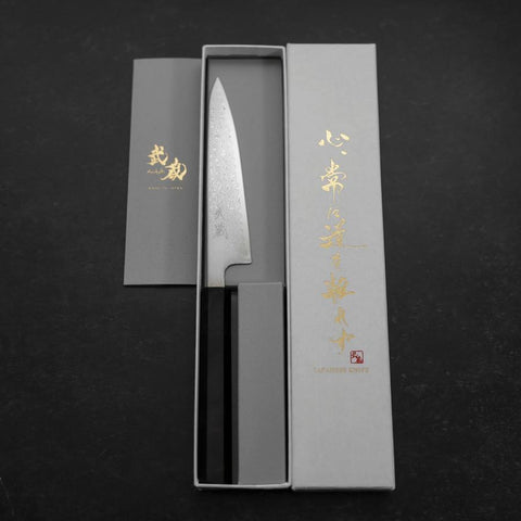 Petty VG-10 Damascus Buffalo Ebony Handle 140mm-[Musashi]-[Japanese-Kitchen-Knives]