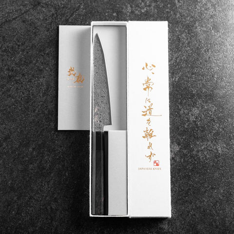 Petty VG-10 Damascus Buffalo Ebony Handle 150mm-[Musashi]-[Japanese-Kitchen-Knives]
