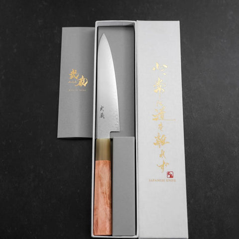 Petty VG-10 Damascus Buffalo Light Pink Maple Handle 150mm-[Musashi]-[Japanese-Kitchen-Knives]