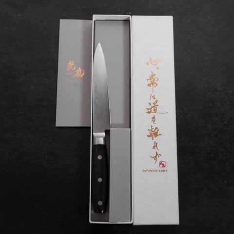 Petty VG-10 Damascus Western Black Round Handle 135mm (5.3”)-[Musashi]-[Japanese-Kitchen-Knives]