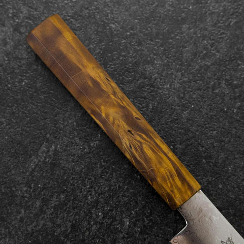 Petty VG-10 Damascus Yellow-Brown Birch Handle 150mm (5.9”)-[Musashi]-[Japanese-Kitchen-Knives]