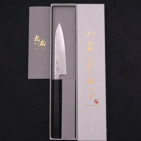 Petty VG-10 Tsuchime Damascus Buffalo Ebony Handle 120mm-[Musashi]-[Japanese-Kitchen-Knives]