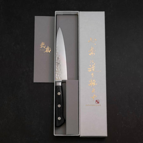 Petty VG-10 Tsuchime Damascus Western-Blue Handle 135mm-[Musashi]-[Japanese-Kitchen-Knives]