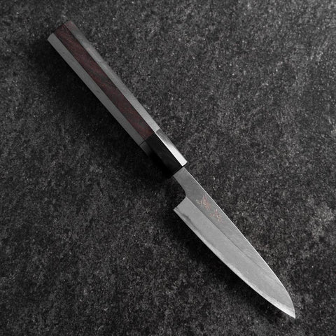 Petty White Steel #2 Stainless Clad Kasumi Buffalo Ebony Handle 110mm-[Musashi]-[Japanese-Kitchen-Knives]