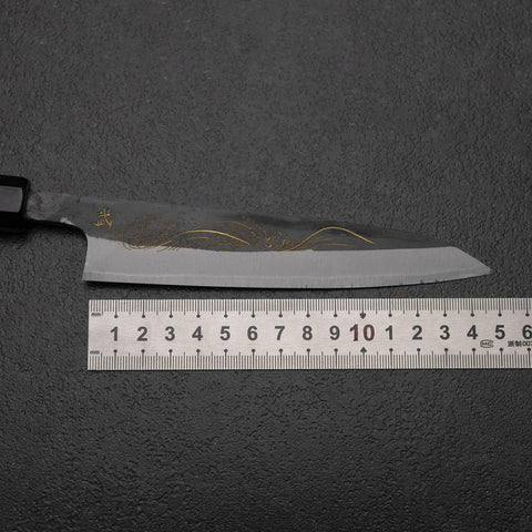 Petty White Steel #2 Stainless Clad Kurouchi Chokin Nami Buffalo Ebony Handle 150mm-[Musashi]-[Japanese-Kitchen-Knives]