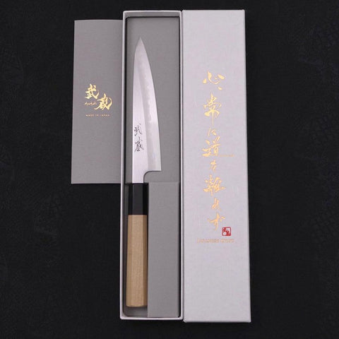 Petty White Steel #1 Polished Buffalo Magnolia Handle 135mm-[Musashi]-[Japanese-Kitchen-Knives]