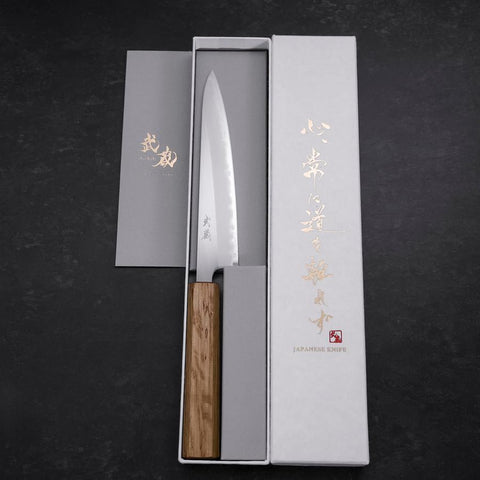 Petty White Steel #1 Polished Oak Handle 150mm-[Musashi]-[Japanese-Kitchen-Knives]