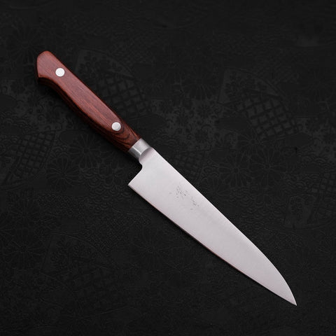 Petty knife AUS-8 Polished Western Brown Handle 130mm (5.1”)-[Musashi]-[Japanese-Kitchen-Knives]