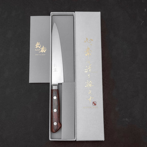 Petty knife AUS-8 Polished Western Mahogany Handle 150mm-[Musashi]-[Japanese-Kitchen-Knives]