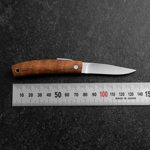 Pocket Knife AUS-8 Hawaiian Koa Outdoor Knife 55mm with Leather Sheath (2.2”)-[Musashi]-[Japanese-Kitchen-Knives]