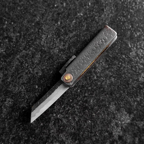 Pocket Knife White Steel #2 45mm Carbon Kurouchi Tsuchime Knifegata with Paulownia Wooden Box-[Musashi]-[Japanese-Kitchen-Knives]