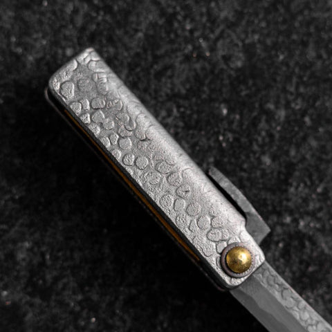 Pocket Knife White Steel #2 45mm Carbon Kurouchi Tsuchime Knifegata with Paulownia Wooden Box-[Musashi]-[Japanese-Kitchen-Knives]