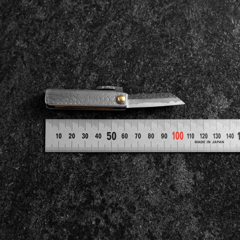 Pocket Knife White Steel #2 45mm Carbon Kurouchi Tsuchime Knifegata with Paulownia Wooden Box-[Musashi]-[Japanese-Kitchen-Knives]
