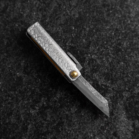 Pocket Knife White Steel #2 45mm Carbon Kurouchi Tsuchime Knifegata with Paulownia Wooden Box-[Musashi]-[Japanese-Kitchen-Knives]