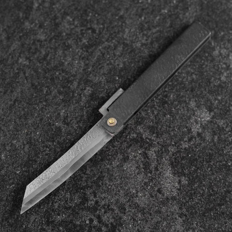 Pocket Knife White Steel #2 90mm Carbon Tsuchime Knifegata Black with Paulownia Wooden Box-[Musashi]-[Japanese-Kitchen-Knives]