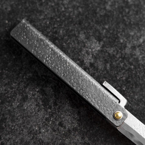 Pocket Knife White Steel #2 90mm Carbon Tsuchime Knifegata Black with Paulownia Wooden Box-[Musashi]-[Japanese-Kitchen-Knives]