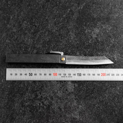 Pocket Knife White Steel #2 90mm Carbon Tsuchime Knifegata Black with Paulownia Wooden Box-[Musashi]-[Japanese-Kitchen-Knives]