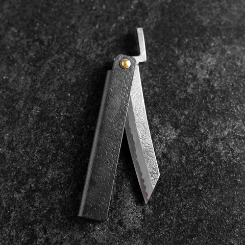 Pocket Knife White Steel #2 90mm Carbon Tsuchime Knifegata Black with Paulownia Wooden Box-[Musashi]-[Japanese-Kitchen-Knives]