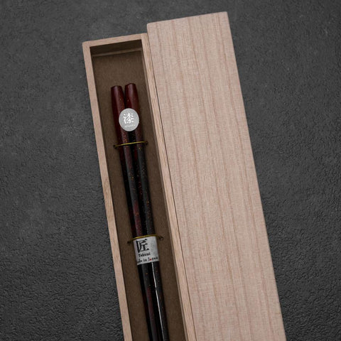 Rokkaku Akira (hexagon) Lacquered Wooden Chopsticks 215mm Red with Paulownia Wooden Box-[Musashi]-[Japanese-Kitchen-Knives]