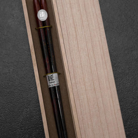 Rokkaku Akira (hexagon) Lacquered Wooden Chopsticks 215mm Red with Paulownia Wooden Box-[Musashi]-[Japanese-Kitchen-Knives]