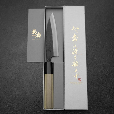 Sabaki White Steel #2 Kurouchi Buffalo Magnolia Handle 140mm (5.5”)-[Musashi]-[Japanese-Kitchen-Knives]