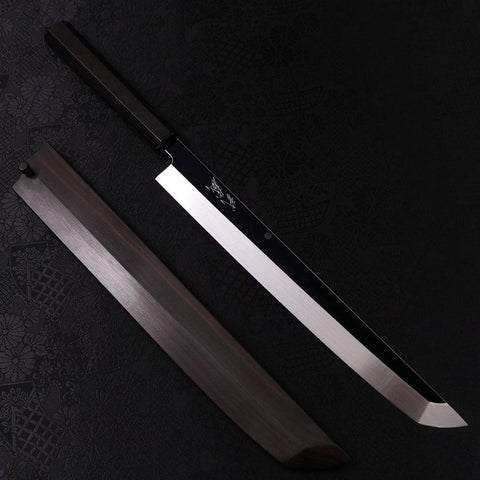 Sakimaru Takohiki White Steel #2 Moon-Fuji Water Honyaki Buffalo Ebony Handle 270mm-[Musashi]-[Japanese-Kitchen-Knives]