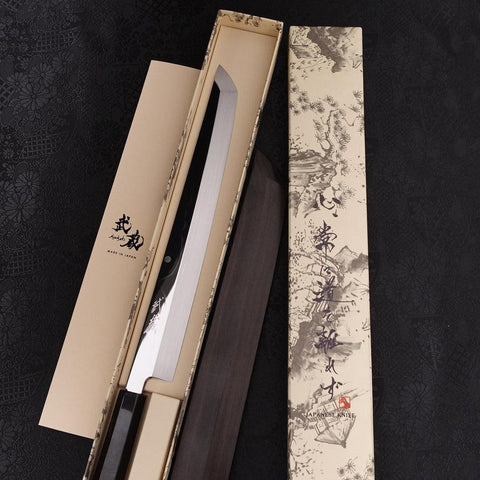 Sakimaru Takohiki White Steel #2 Moon-Fuji Water Honyaki Buffalo Ebony Handle 270mm-[Musashi]-[Japanese-Kitchen-Knives]