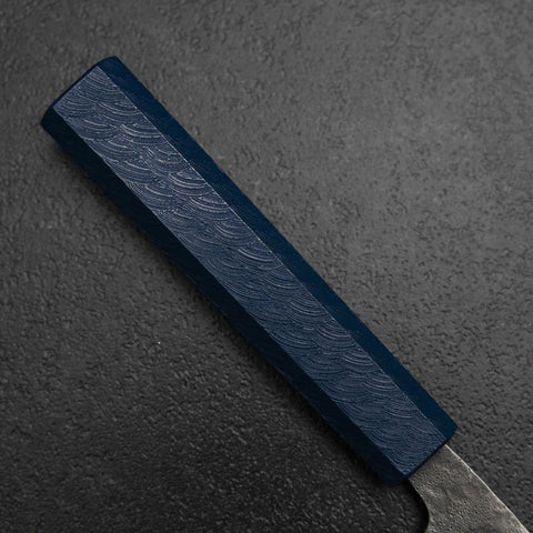 Santoku 440C Nashiji Damascus Blue Urushi Handle 165mm (6.5”)-[Musashi]-[Japanese-Kitchen-Knives]